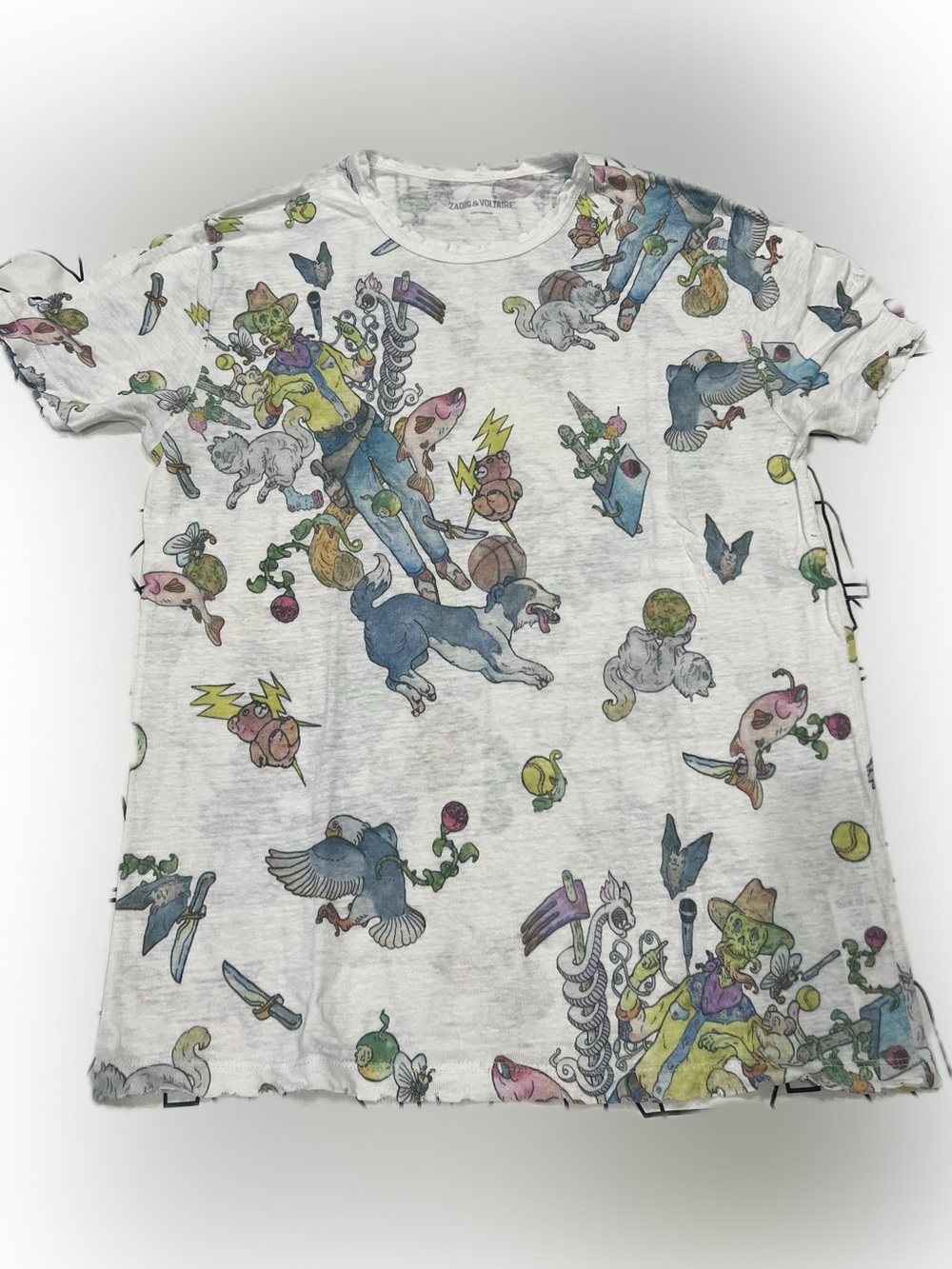 Zadig & Voltaire White Tee with Multicolor Animal & Character Print